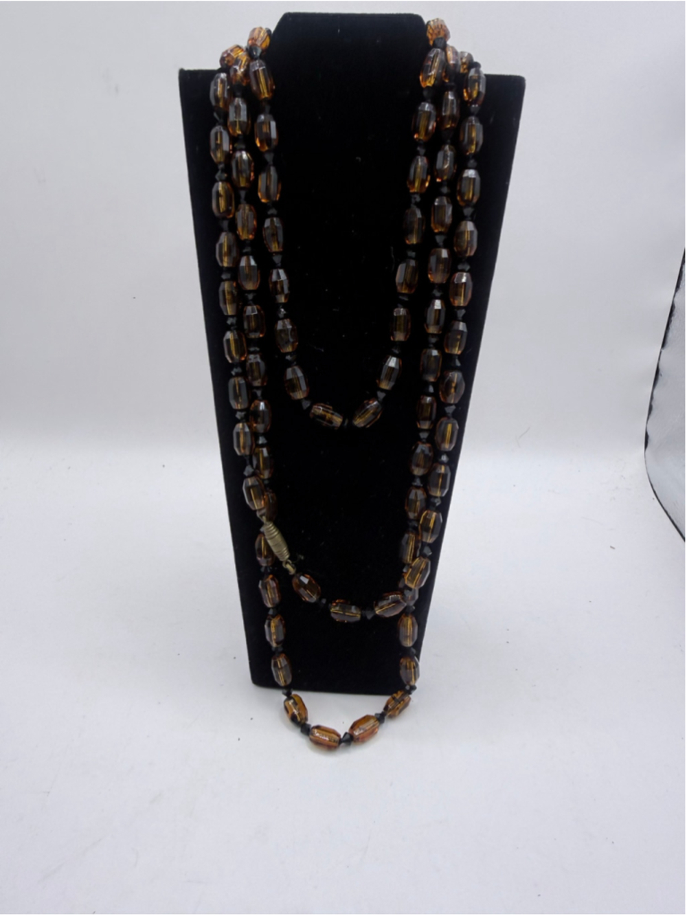 Women's Antique Flapper Czech Beaded Necklace Art Deco Brown Black